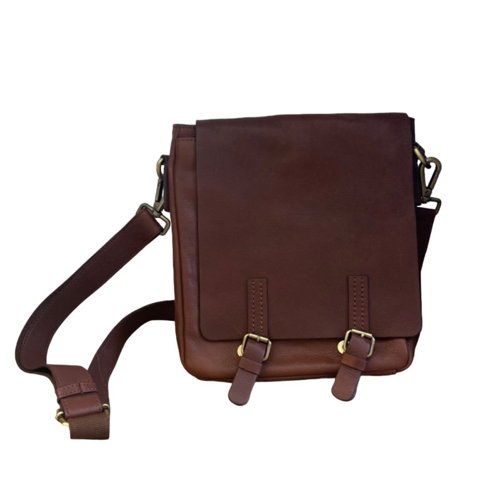 Brown leather messenger bag